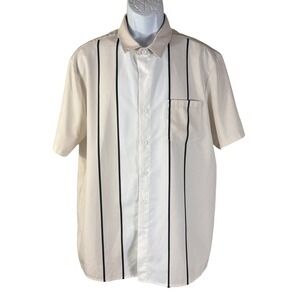 Hardaddy Button Down Shirt Mens Large Cream White Vertical Stripe Short Sleeve